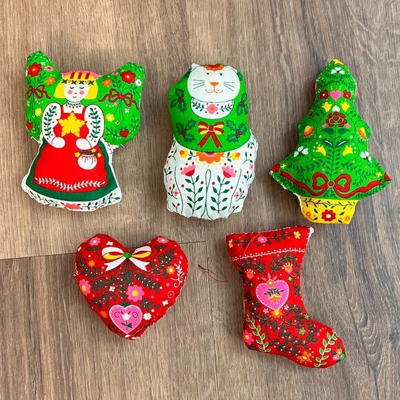 Vintage Scandinavian Folk Christmas Ornaments Handmade 70's Cottage Core (5) - Picture 2 of 9